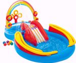 Inflatable Rainbow Ring Toss Play Centre, Water Slide Kids Pool Outdoor Fun