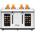 Toastley 4 Slice Smart Toaster, Wide Slots, Dual Screens, Digital Timer, Silver