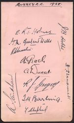 11 CRICKET AUTOGRAPHS SURREY COUNTY & ENGLAND TEST CRICKETERS 1928 J HOBBS ETC