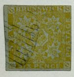 New Brunswick #2 1851 6d bistre Heraldic Flowers Used/F, thin spot; $800 UCV