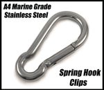 A4 Marine Grade Stainless Steel Carabiner Spring Hook Snap Clip 30mm - 140mm
