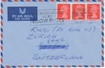 GB 1970 superb airmail cover w Machin 4d centre band (strip of three) extremely