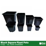 Square Plant Pot 0.25 0.75 1 2 3 5 5.5 11 L Strong Black Plastic Hydroponic Pots