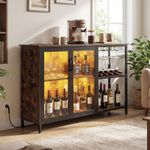 Freestanding Coffee Bar Cabinet with Wine Racks and Glass Holders