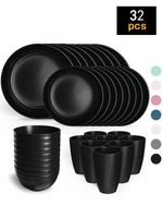 16PCS Reusable Plastic Tableware Set Plates Bowls Cups for Family Picnic School