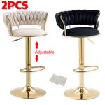 2PCS Velvet Bar Stools Breakfast Kitchen Chair Swivel Bar Stool with Armrests UK