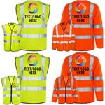 Personalised Hi Vis Vest Custom Printed Long Sleeve Zip Up Safety Viz Waistcoat