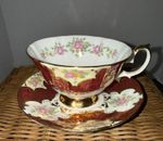 ELIZABETHAN STAFFORDSHIRE Fine Bone China BALMORAL Teacup and Saucer ENGLAND Red