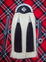 Scottish Thistle Badge White Horse Hair Sporran 2 Black Tassels Kilt Sporran