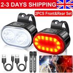2x Mountain Bike Lights USB Rechargeable Bicycle LED Torch Front Rear + Lamp Set