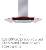 CDA 90cm Curved Glass Island Hood with LED Edge Lighting EKPK90SS