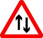 Two-way traffic straight ahead Road safety sign