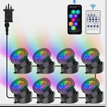 Bluetooth App & Remote Control RGB LED IP68 Underwater Pond Lights 8 Pack