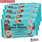 Pet Touch Dog & Cat Wipes Pack of 4 x 60 Aloe Vera Grooming Cleaning Wipes