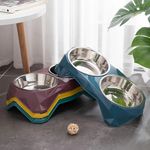 Stainless Steel Pet Double Bowl Upgraded Diamon Pattern Large Capacity Food Bowl
