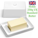 Butter Dish with Lid Holds 250g UK Standard Butter Stoneware White Easy Scoop