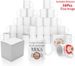 36Packs Sublimation Mugs 11oz White Handle AAA Coated Heat Press + 36 Gift box