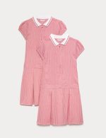 Ex Chain M&S 2 Pack Girls Gingham School Dress Check Zip Up Pink Summer Dress