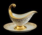 Hutschenreuther Selb Bavaria Gold Encrusted Gravy Boat w/ Attached Underplate