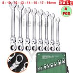 Flexible Ratchet Spanner Wrench Set Metric Flexi Combi Ratcheting Spanner 8-19mm