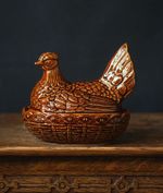 Portmeirion Chicken Tureen Butter Dish Hen Basket Weave Brown Vintage UK