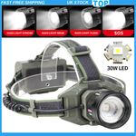 Adjustable Head Strap LED Headlamp 30000 Lumens 4 Modes Outdoor Hiking Climbing