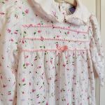 VTG Y2K Baby Girls White Pink Floral Footed Sleeper Collared Smocked Bow Zip