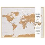 Splosh Beige World Travel Map Cork Board Push Pin Framed Wall Decor Gift