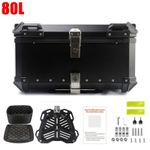 80L Motorcycle Rear Top Box Black Aluminium Alloy Tail Carrier Tool Luggage Case