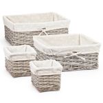 4 x Wicker Willow Gift Hamper Storage Baskets, Removable Lining, Nestable