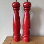 Vintage Laura Ashley red Wooden Salt & Pepper Mills/Grinders 13” Large