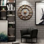 60CM Large Skeleton Metal Roman Wall Clock Big Numerals Giant Open Round Face