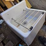 Ceramic White Rectangular Drop-in Kitchen Sink Basin 40x12x30cm with Drying Rack