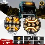 7"/9" Full Led Spot Light Plus Amber & White Drl 12v 24v Jumbo Round Truck Van