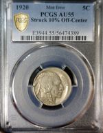 1920 ERROR PCGS AU55 OFF CENTER Buffalo Nickel NICE CH AU O/C Coin + Rotated Rev