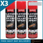 3 x RENTOKIL CLOTHES MOTH KILLER SPRAY 300ML REPELLS CARPET FABRIC WARDROBE NEW