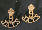 British Indian Army - 9th Jat Regiment - Pair of Original Brass Shoulder Titles.