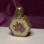Vintage Glass Perfume Bottle Needlepoint Embroidery Floral And Pouch