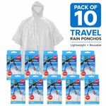 Rain Ponchos 10 Pack Travel Waterproof Clear Hooded Emergency Raincoats