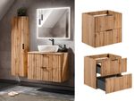 Bathroom Vanity Unit 600mm Ribbed Fluted Oak Effect Modern Wall Floating Adel
