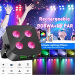 Rechargeable Par Lights RGBWA+UV Battery Wireless 4LED DJ Uplights APP w/Remote