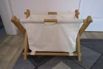 Vintage IKEA Funkis Folding Wooden Laundry Hamper Fabric Storage Basket Cream