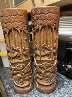 Pair of Antique Chinese Carved Bamboo Brush Pots 36 Cms  high