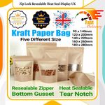 Kraft Paper Bag / Window Stand Up Pouch Zip Lock Resealable Heat Seal Display UK