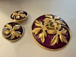 RARE Vintage Trifari Brooch & Earrings Set – Gold Leaf w/Plum -Collector-Mid-Cen