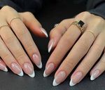 Press On Medium Oval Almond Fake False Nails White French Tip Pattern 24pcs