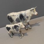 Vintage TOY BULL & CALF Metal Farm Animal Old Collectable Miniature Cow
