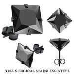 NEW PAIR OF MENS 5mm BLACK SQUARE CZ STUD EARRINGS 316L STEEL STUDS (A19)