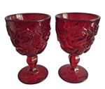 FENTON  Pressed Glass Pair of  Wild Rose Red Water Glasses -12.5 cm high-Vintage