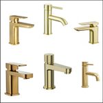 BRUSHED BRASS MONO BASIN MIXER TAP AND WASTE ROUND SQUARE DESIGN CHOICES